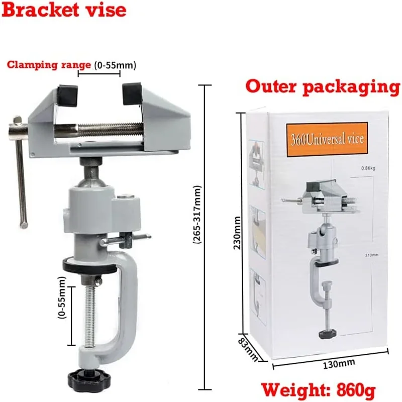 Woodworking Bench Vise - สําหรับงานเจาะไม้อเนกประสงค์ M ไขควงตั้งโต๊ะ 360 ° แคลมป์ตั้งโต๊ะหัวหมุน