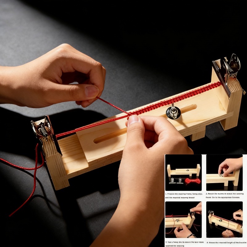 Woodworking Plans - เครื่องมือถักสร้อยข้อมือไม้เนื้อแข็ง - แผ่นกรอบปรับได้สำหรับถักเชือกสีแดง สายถักทำมือ อุปกรณ์งานฝีมือ DIY