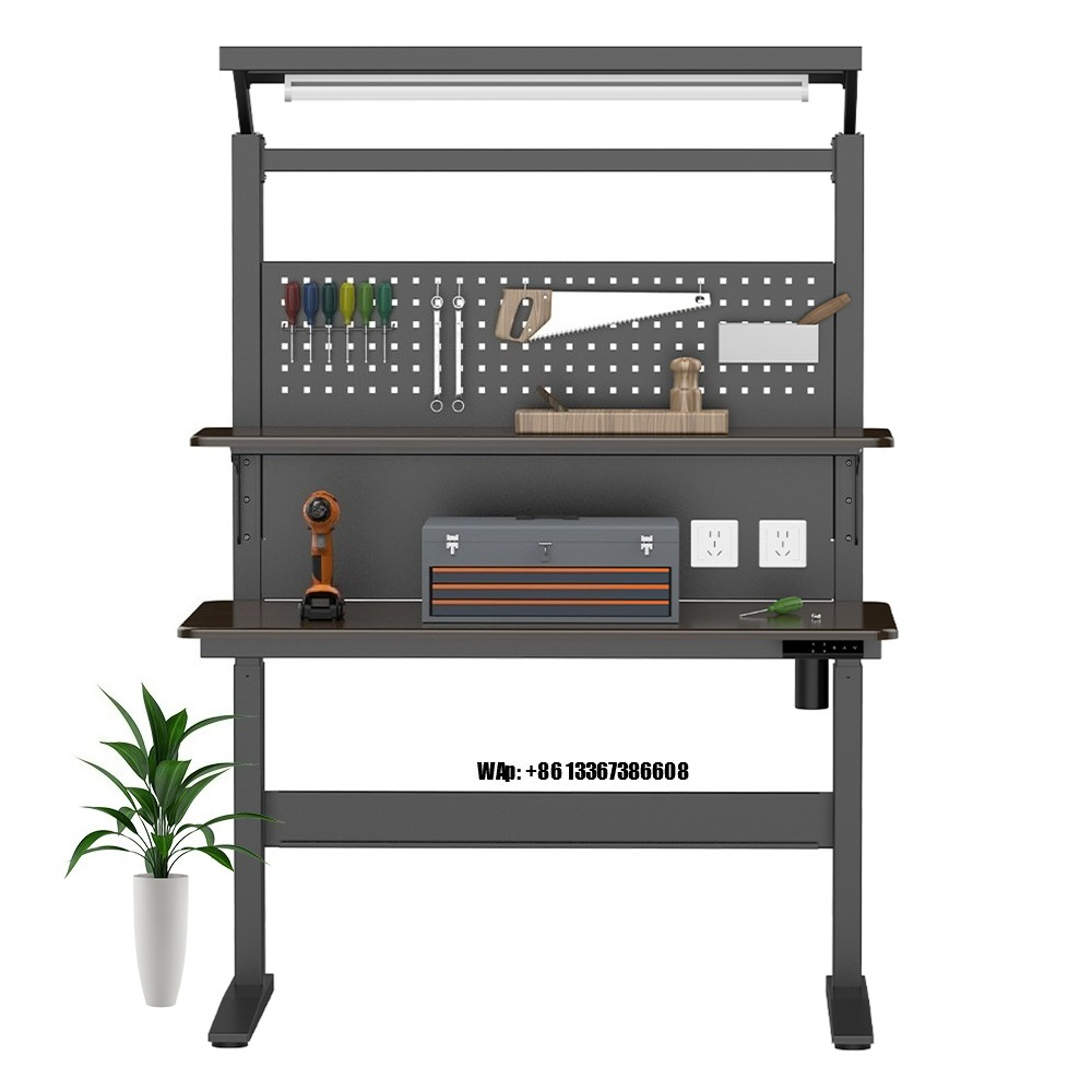 Workbench Woodworking - โต๊ะทำงานปรับระดับความสูงได้แบบตั้งพื้น โต๊ะทำงานสำหรับงานหนัก โครงโลหะ ท็อปไม้