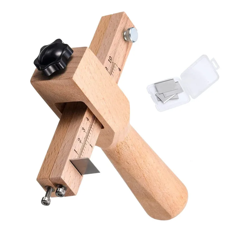 Woodworking Veneer Cutter - เครื่องตัดสายหนังแบบปรับได้ใหม่พร้อมใบมีด5ใบพร้อมใบมีดสำหรับตัดเข็มขัดหนังแบบทำมือแบบทำมือเครื่องมืองานประดิษฐ์หนังตัดแผ่นไม้