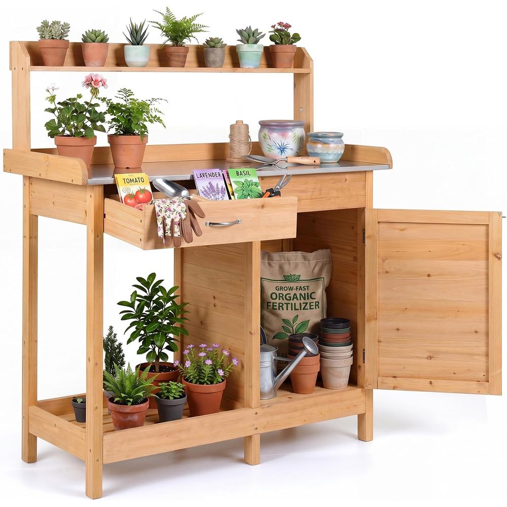 โต๊ะทำงานในสวนกลางแจ้งพร้อมตู้ - Workbench Woodworking บทวิจารณ์และราคา