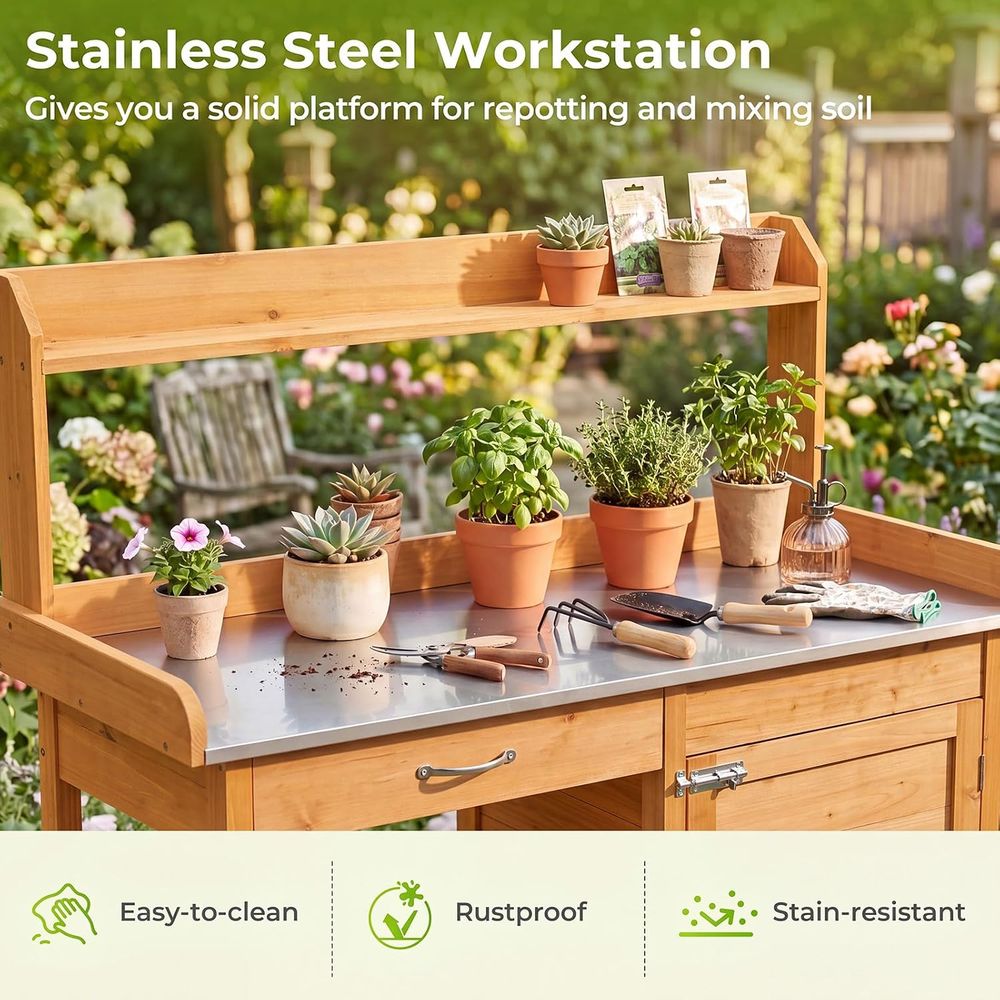 โต๊ะทำงานในสวนกลางแจ้งพร้อมตู้ - Workbench Woodworking บทวิจารณ์และราคา
